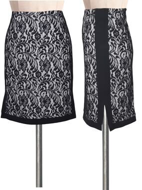 WORTHINGTON Petite Black White Lace Pencil Skirt 6P